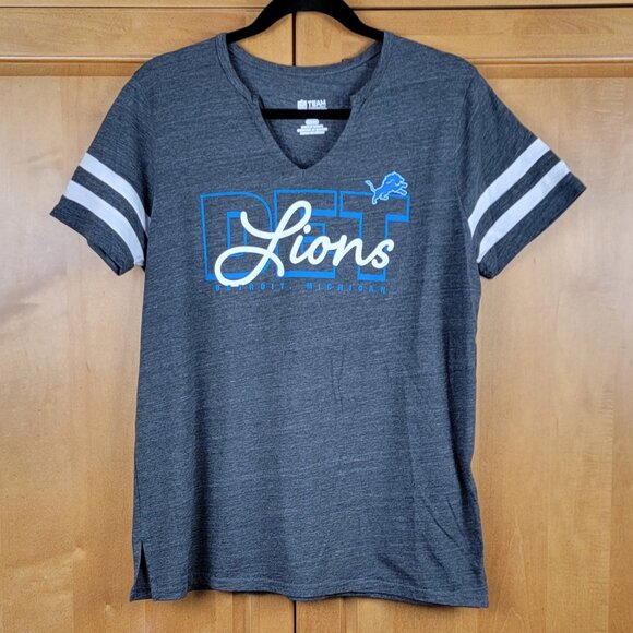 NFL Women's Heather Grey Detroit Lions Football Split Neck Short Sleeve Tee - M - Picture 1 of 7